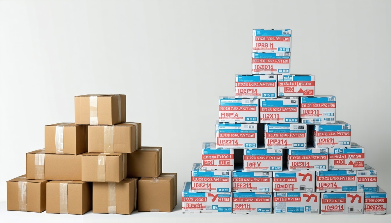 an image which shows two distinct piles of packages but one pile is bigger than the other-1